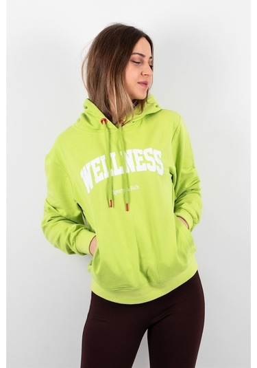 Kadın 2 Iplik Kapüşonlu Sweatshirt Yeşil