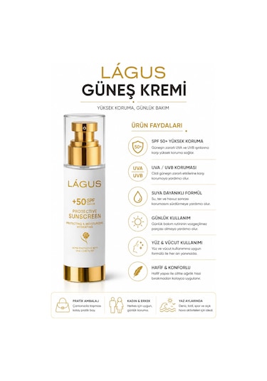 Lágus Uva/Uvb Suya Dayanıklı Koruyucu Güneş Kremi SPF50+ 100 ML