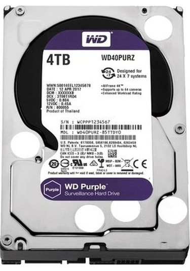 Wd 4tb Purple 3.5" 64mb 5400rpm Wd40purz Harddisk-53111