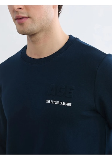 Lc Waikiki Lacivert Bisiklet Yaka Baskılı Erkek Sweatshirt