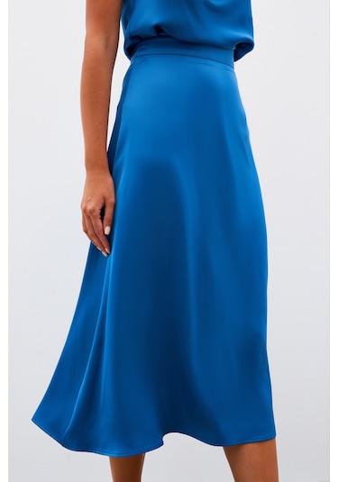 Sateen Midi Boy Saten Etek - İndigo-134963 İndigo