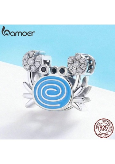 Novahub 925 Ayar Gümüş Komik Yengeç Boncuk Bilezik Kadın Mavi Emaye Göz Alıcı Gümüş