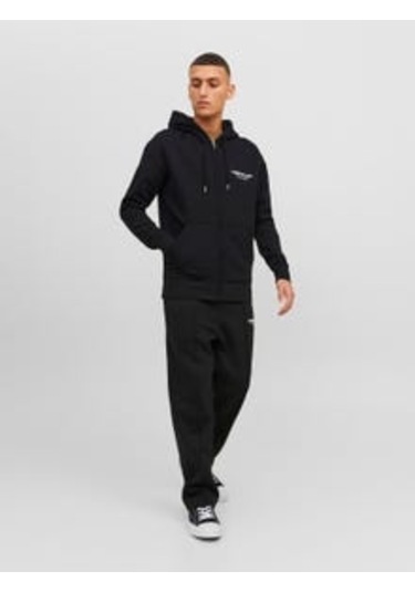 Erkek Kapüşonlu Fermuarlı Sweatshirt-siyah Siyah