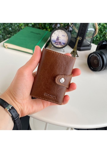 Modica® Lizbon - Hakiki Deri Mekanizmalı Natürel Akıllı Kartlık C