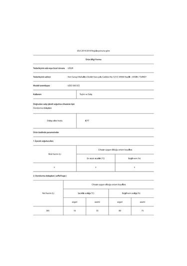Uğur UDD 500 SCE 398 LT Eğik Sürme Düz Camlı Muhafaza Dolabı
