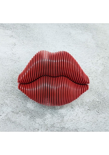 Cajuart 3 Boyutlu Parametrik Ahşap Kırmızı Dudak Modern Duvar Dekoru Tablo