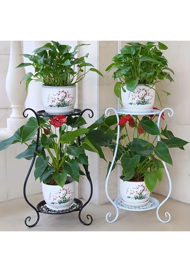 1 Paket, Zarif Çift Katmanlı Metal Çiçek Rafı Stand-çok Katmanlı