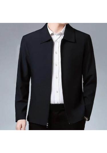 Düz Renk Orta Yaşlı Yaşlı Erkek Uzun Kollu Fermuar Kapatma Düz Resmi İş Rahat Yumuşak Haki