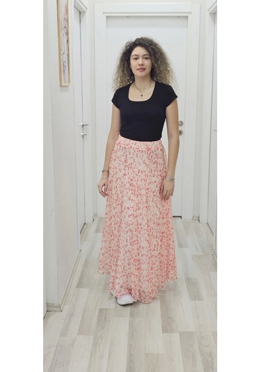 Bel Lastikli Kloş Şifon Etek 6003-beyaz/turuncu Beyaz/turuncu Beyaz - Turuncu