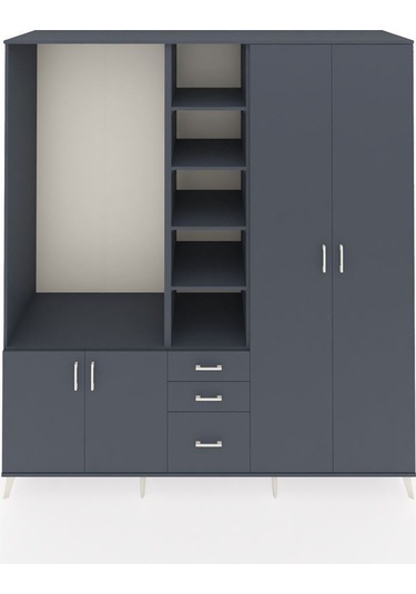 Kronos Dolap 13 Raflı 3 Çekmeceli 4 Kapaklı 220x59x243 Antrasit-antrasit/antrasit Antrasıt/antrasıt