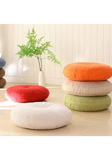 Zemin Koltuk Yastık Düz Renk Meditasyon Yoga İçin Uygun Yuvarlak 40cm-17 Ekru