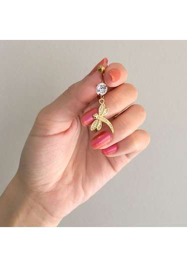 Ferizz Altın Kaplama Zirkon Taşlı Yusufçuk Piercing Prc-115 Altın