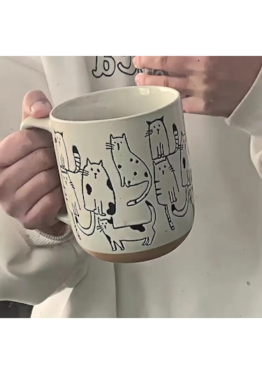 450 Ml Yaratıcı El-boyalı Seramik Kupa Vintage Karikatür Hayvan Beyaz