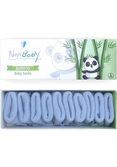 Novibaby 5'li Bambu Yenidoğan Bebek Çorabı I Dusty Blue I 0-6 ay Mavi