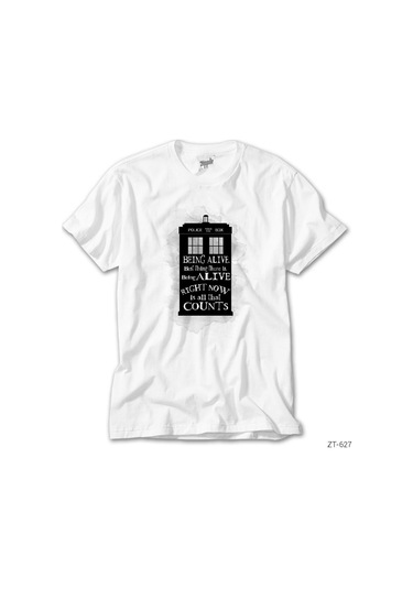 Dr. Who Tardis Being Alive Quote Beyaz Tişört Beyaz