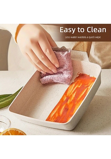 Xuweiwei Beyaz Renkli Ahşap Saplı Japon Tamagoyaki Tavası - Yapışmaz Kare Omlet Ve Yumurta Rulosu İçin