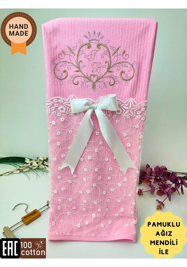 Pembe Kız Bebek Battaniyesi %100 Pamuklu Şık Dantelli Nakışlı Doğal Organik Uyku Örtüsü Yenidoğan Pembe