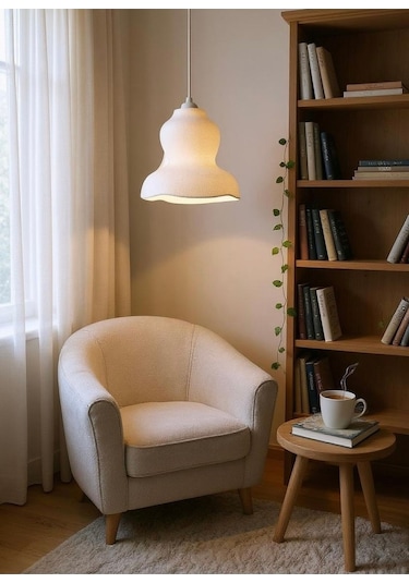 Beton Görünümlü Şık Ve Modern İskandinav Avize Rustik Ampul Hediyeli Beyaz