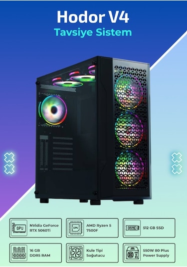 IH Hodor V4 Ryzen 5 7500F 16 GB 512 GB SSD 16 GB RTX5060Ti FreeDos Masaüstü Bilgisayar