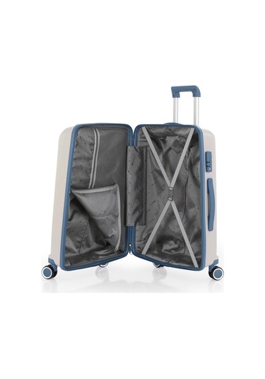 Mçs Bavul Orta Ve Kabin 2li Set Kırılmaz Silikon Valiz V305 Kemik/skyblue Kemik