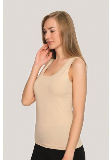 Kadın Ten Rengi Pamuklu Likralı Kalın Askılı Atlet 3'lü Paket Esnek Ve Yumuşak Kumaş Ten