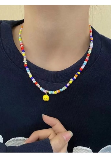 Proshik Boncuklu Gum İsi Smiley Kolye 376659061
