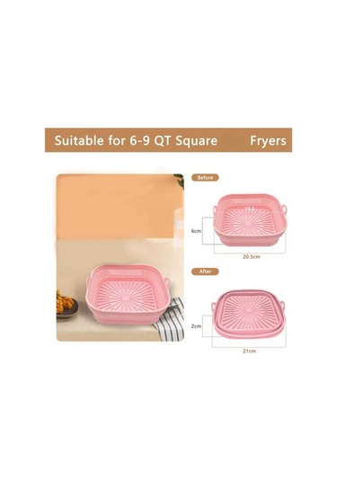 Air Fryer Silikon Kaplamalar, Kare Tekrar Kullanılabilir Air Fryer Kaplamalar Katlanabilir Pembe&gri Gri - Pembe