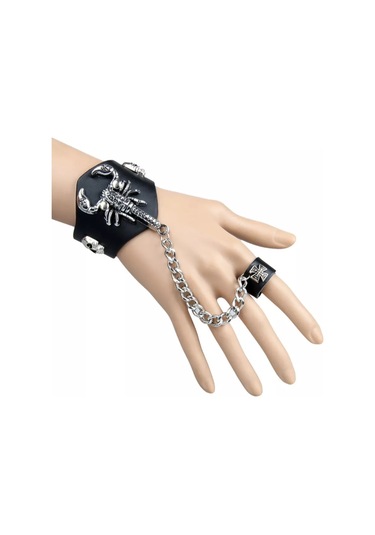 Tevdı Akıllı Deri Bileklik Zincirli Scorpion Rock Tarz 198606671 Siyah