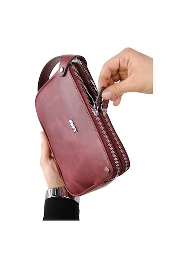 Mft Leather Hakiki Deri Unisex El Çantası Moon Bag 4381 Tiguan Bordo