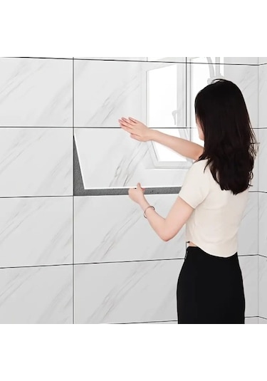 Periboia Beyaz Mermer Desenli Alüminyum Plastik Duvar Stickerı Karışık Renkli