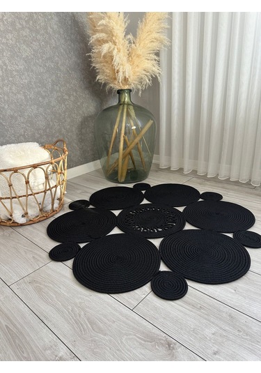 Bohem Jüt El Dokuma Halı Jüt İplik Halı Jüt Doğal Kilim Recycle Kilim Halı Jüt Örme Özel Tasarım Siyah