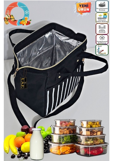 Anne Bebek Askılı Taşıma Çantası Isı Yalıtımlı Termal Yemek, Mama, Beslenme, Gıda Çantası Altın - Siyah