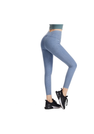 Kosona Kadınlar İçin Yüksek Bel Gövde Tonlama Yoga Tayt, Esnek Antrenman Tulumu, Hafif Mavi, Akıllı Spor Giyim Açık Mavi