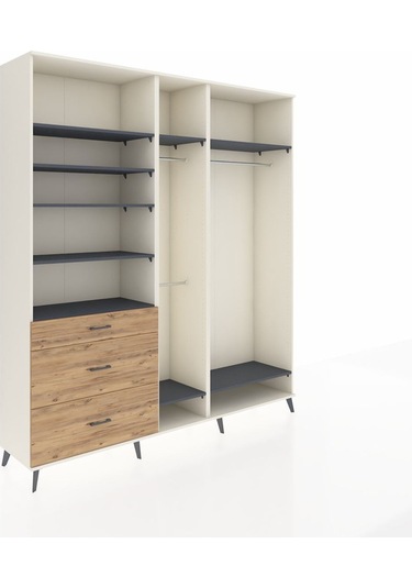 Hyperion Dolap 9 Raflı 3 Çekmeceli 3 Askılı 220x44x243 Aytaşı-antrasit/çam Antrasıt/atlas Çam