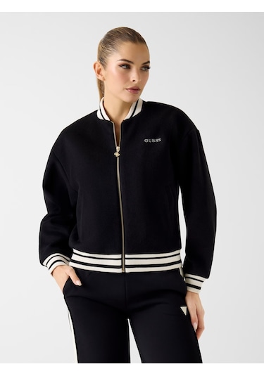 Guess Melton Tam Fermuarlı Kadın Bomber Ceket V6rl00wm072 Siyah