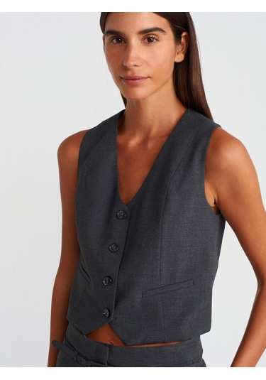 Dilvin 60562 Kısa Özel Dikim Yelek Koyu Gri