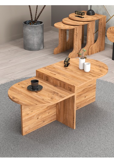 Tv Sehpası Ünitesi Tekli Orta Sehpa 3'lü Zigon Sehpa Set Üç Ürün