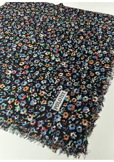 Poloist Desenli Flamalı Keten Eşarp- 05653 Mavi