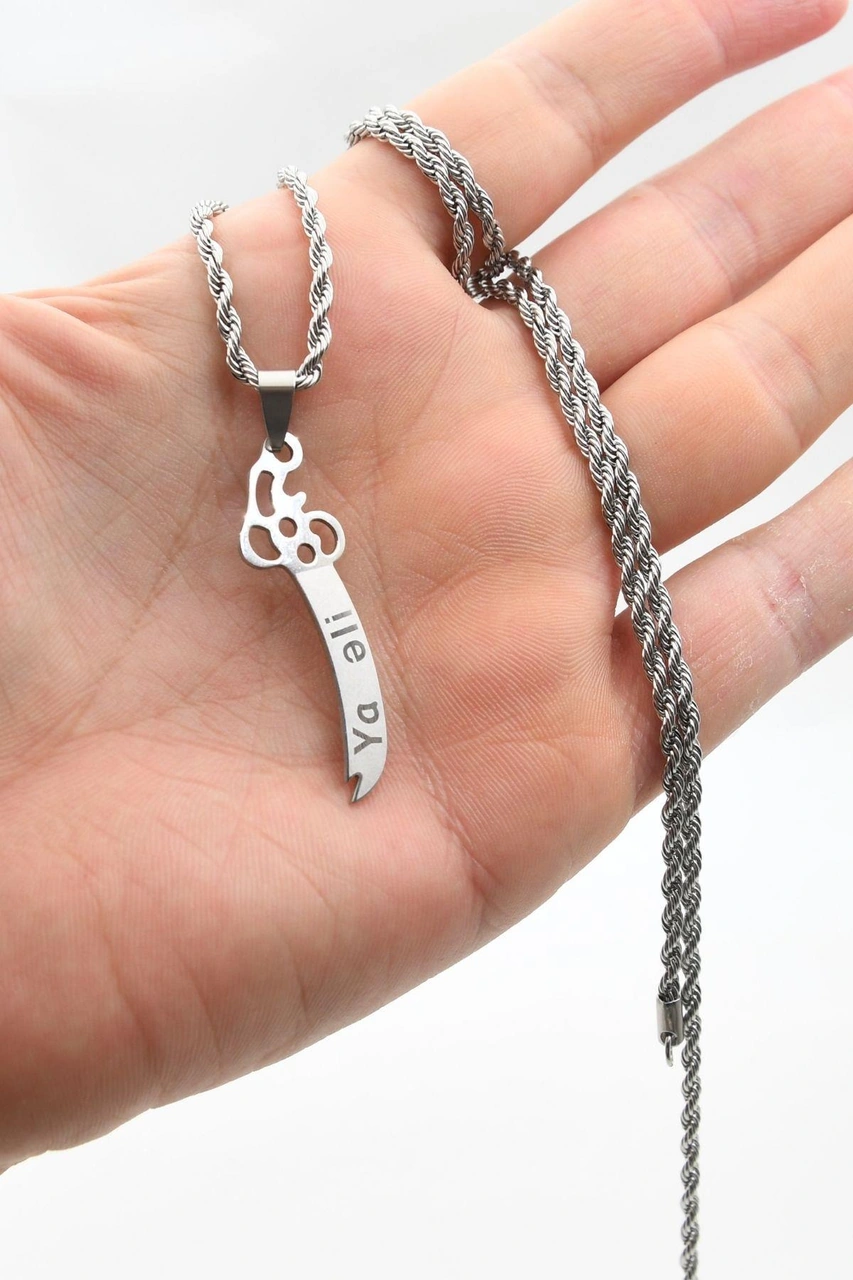 Hz. Ali Zülfikar Kılıcı Kolye Paslanmaz Çelik Zincir 3mm 902305 Gümüş