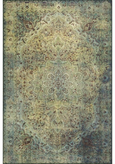 Blues Vintage Desenli Dokuma Taban Dekoratif Yeşil Halı Al 23 Renkli