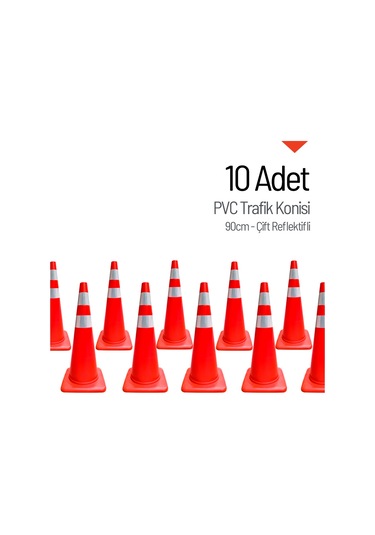 10'lu Pvc Trafik Konisi Seti 90 Cm Çift Reflektifli -3731