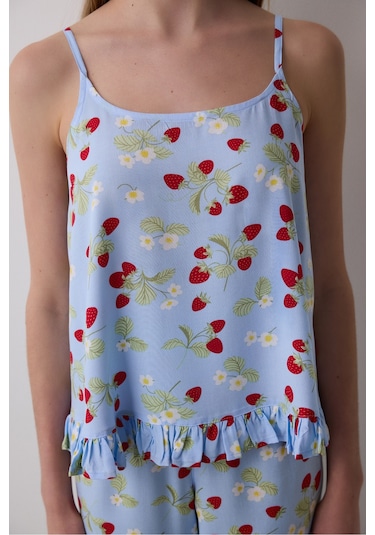 Penti Strawberries Chally Açık Mavi Atlet Pijama Üstü