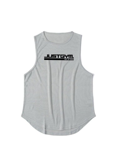 Gri Muscleguys Yaz Erkek Spor Giyim Rahat Baskılı Tank Top Vücut Geliştirme Fitness Slim Fit Çabuk Kuruyan Yelek Egzersiz