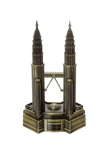 Vintage Metal Malezya Twin Towers Biblo Antik Bronz 18 Cm