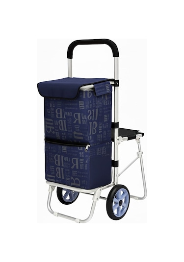 Morponi Katlanabilir Oturaklı Alüminyum Gövdeli Pazar Arabası Sessiz Tekerlek, Fermuarlı Çanta