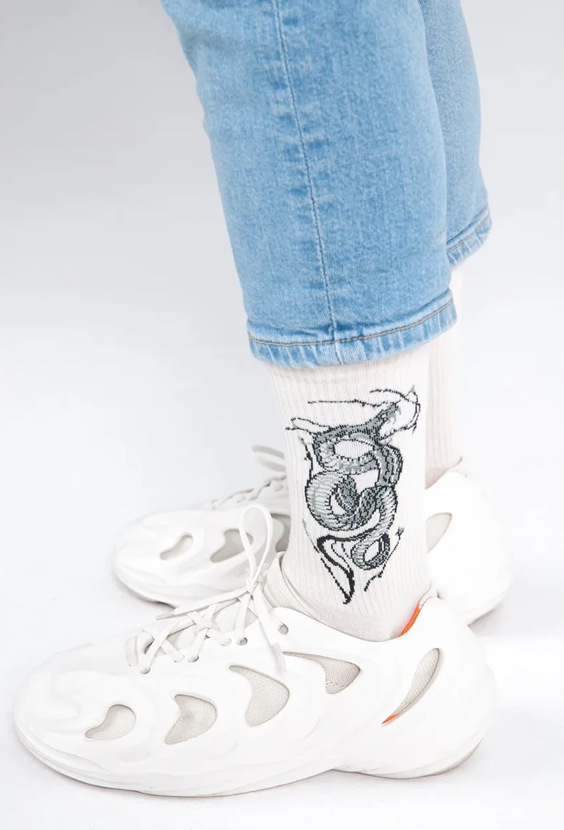 Yaelli Yılan Baskılı Uzun Çorap Seti 3 Çift 251888137 Gri