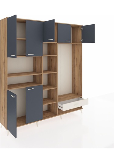 Hyperion Dolap 11 Raflı Tek Çekmeceli 7 Kapaklı 220x44x243 Çam-antrasit/aytaşı Antrasıt/aytası