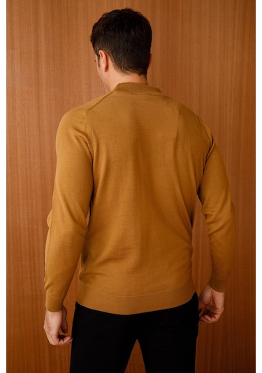 Desen Triko Erkek Basic Yarım Balıkçı İnce Triko Kazak 02421604 C Camel