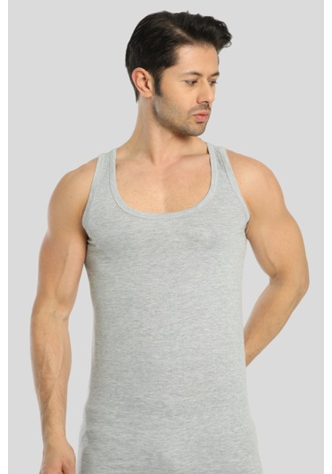 Erkek Gri Pamuklu Omuzu Lok Dikişli Atlet 3'lü Paket Gri