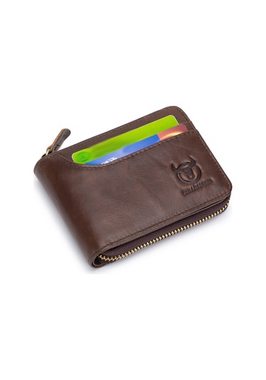 Hangfox Klasik Renkli Deri Cüzdan Erkekler İçin Çoklu Kartlık Ve Para Bölmeli İki Katlı Zipli Organize Edici Kahverengi